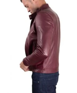 Burgunder Lederjacke Bikerjacke Vintage-Effekt -D’ARIENZO Verkäufe lederjacke herren bikerlederjacke vinatge echtes leder burgunder Ted 3