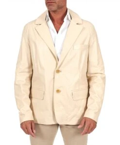 Beige Lederjacke Blazer Mit Zwei Knöpfen