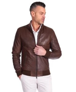 Braune Bomber Lederjacke Herren Naturleder Vintage Effekt