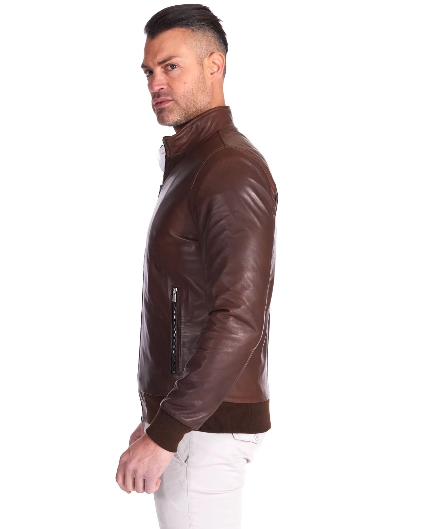 Braune Bomber Lederjacke Herren Naturleder Vintage Effekt 4 Braune Bomber Lederjacke Herren Naturleder Vintage Effekt – Bild 4