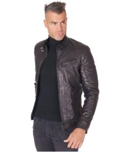 Schwarze Lederjacke Genähte Schultern Naturleder Glatte Efeckt -D’ARIENZO Verkäufe lederjacke herren echtes leder schwarze Roberto 11