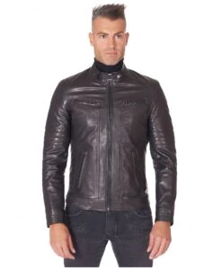 Schwarze Lederjacke Genähte Schultern Naturleder Glatte Efeckt -D’ARIENZO Verkäufe lederjacke herren echtes leder schwarze Roberto 2