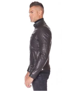 Schwarze Lederjacke Genähte Schultern Naturleder Glatte Efeckt -D’ARIENZO Verkäufe lederjacke herren echtes leder schwarze Roberto 3