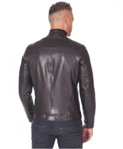 Schwarze Lederjacke Genähte Schultern Naturleder Glatte Efeckt -D’ARIENZO Verkäufe lederjacke herren echtes leder schwarze Roberto 4