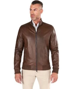 Bomberjacke Aus Braune Leder Mit Canne-Stickerei 13 Bomberjacke Aus Braune Leder Mit Canne-Stickerei -D’ARIENZO Verkäufe lederjacke herren leder bomberjacke echtes leder braune Roma R 3