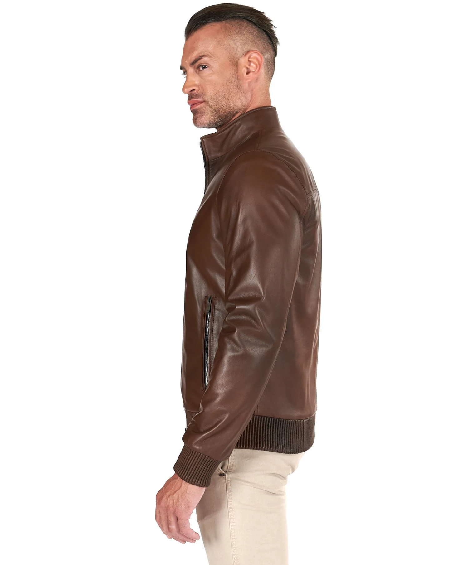 Bomberjacke Aus Braune Leder Mit Canne-Stickerei 5 Bomberjacke Aus Braune Leder Mit Canne-Stickerei – Bild 5