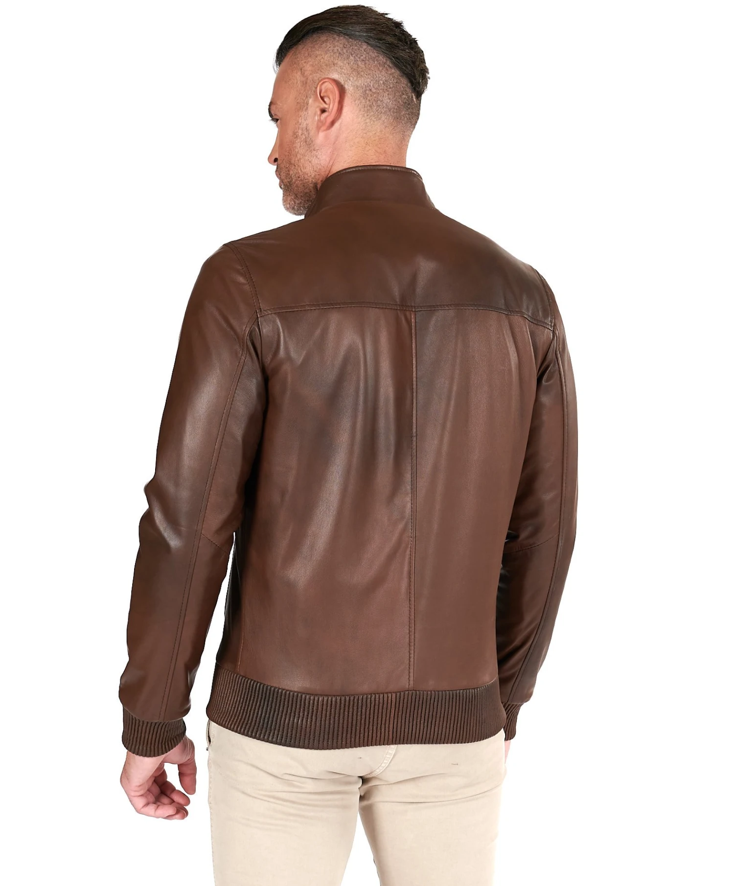 Bomberjacke Aus Braune Leder Mit Canne-Stickerei 6 Bomberjacke Aus Braune Leder Mit Canne-Stickerei – Bild 6