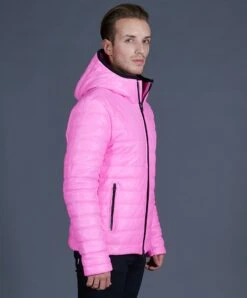 Daunenjacke Aus Rosa Leder Mit Kapuze Schwarze Kontrastprofile -D’ARIENZO Verkäufe lederjacke mann daunenjacke echtes leder rosa Oslo 2