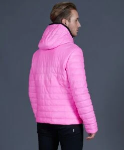 Daunenjacke Aus Rosa Leder Mit Kapuze Schwarze Kontrastprofile -D’ARIENZO Verkäufe lederjacke mann daunenjacke echtes leder rosa Oslo 3
