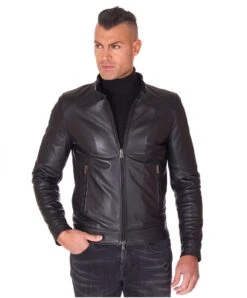 Schwarze Lederjacke Mit Nähten