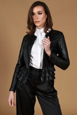 Schwarze Nappalederjacke Mit Glatten Volants 23 Schwarze Nappalederjacke Mit Glatten Volants -D’ARIENZO Verkäufe lederjacke schwarz f105bl 7