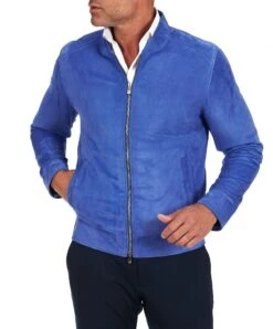 Blauer Himmel Lederjacke Wildleder Mit Reißverschluss