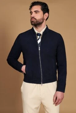 Blaue Lederjacke Wildleder Mit Reißverschluss