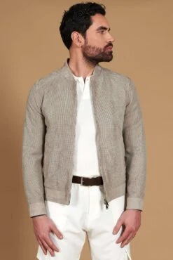 Graue Perforiertes Wildlederjache Mit Reißverschluss