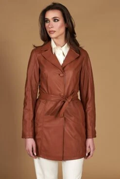 Lederfarben Ledermantel Mit Gürtel Glatte-Effekt -D’ARIENZO Verkäufe ledermantel damen trench lederfarben echtes leder Stefany 4