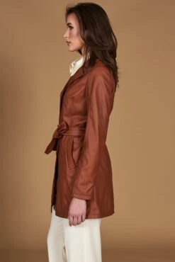 Lederfarben Ledermantel Mit Gürtel Glatte-Effekt -D’ARIENZO Verkäufe ledermantel damen trench lederfarben echtes leder Stefany 6