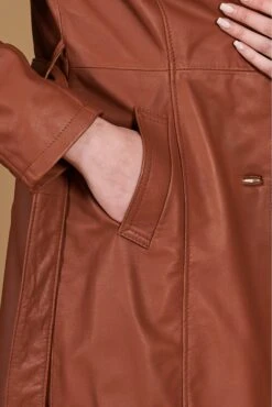 Lederfarben Ledermantel Mit Gürtel Glatte-Effekt -D’ARIENZO Verkäufe ledermantel damen trench lederfarben echtes leder Stefany 9