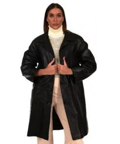 Schwarze Ledermantel Mit Knofen Nappaleder Glatte-effekt