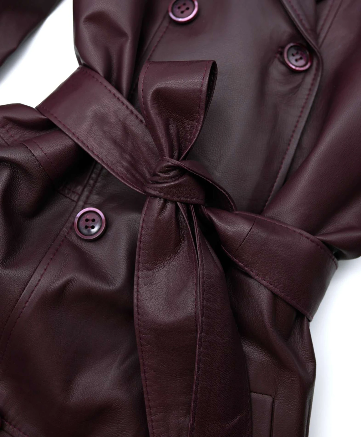 Burgunder Zweireihiger Ledermantel Mit Seitenschlitze 9 Burgunder Zweireihiger Ledermantel Mit Seitenschlitze – Bild 9