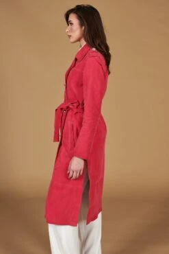 Fuchsia Zweireihiger Wildledermantel Mit Seitenschlitze -D’ARIENZO Verkäufe ledermantel fur frauen lange wildleder echtes leder fuchsia Hazel 4