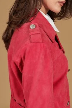 Fuchsia Zweireihiger Wildledermantel Mit Seitenschlitze -D’ARIENZO Verkäufe ledermantel fur frauen lange wildleder echtes leder fuchsia Hazel 6