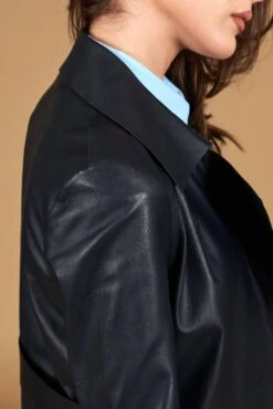 Dunkelblaue Nappa-ledermantel Mit Gürtel -D’ARIENZO Verkäufe ledermantel fur frauen mit Gurtel echtes leder blaue Sienna 11