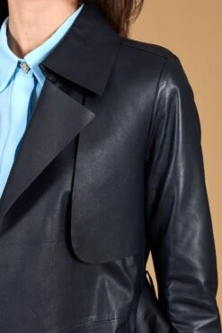 Dunkelblaue Nappa-ledermantel Mit Gürtel -D’ARIENZO Verkäufe ledermantel fur frauen mit Gurtel echtes leder blaue Sienna 12