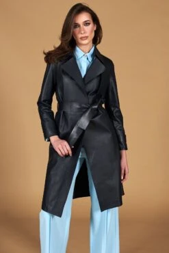 Dunkelblaue Nappa-ledermantel Mit Gürtel -D’ARIENZO Verkäufe ledermantel fur frauen mit Gurtel echtes leder blaue Sienna 6