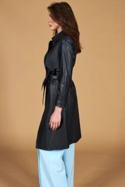 Dunkelblaue Nappa-ledermantel Mit Gürtel -D’ARIENZO Verkäufe ledermantel fur frauen mit Gurtel echtes leder blaue Sienna 8