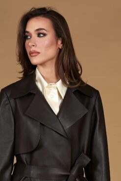 Dunkelbraune Nappa-ledermantel Mit Gürtel -D’ARIENZO Verkäufe ledermantel fur frauen mit Gurtel echtes leder dunkelbraune Sienna 2