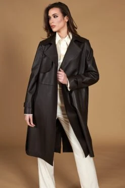 Dunkelbraune Nappa-ledermantel Mit Gürtel -D’ARIENZO Verkäufe ledermantel fur frauen mit Gurtel echtes leder dunkelbraune Sienna 4