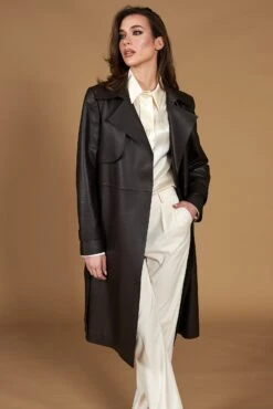 Dunkelbraune Nappa-ledermantel Mit Gürtel -D’ARIENZO Verkäufe ledermantel fur frauen mit Gurtel echtes leder dunkelbraune Sienna 5