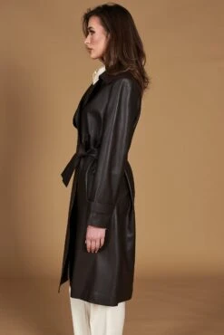 Dunkelbraune Nappa-ledermantel Mit Gürtel -D’ARIENZO Verkäufe ledermantel fur frauen mit Gurtel echtes leder dunkelbraune Sienna 7