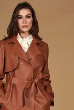 Lederfarben Nappa-ledermantel Mit Gürtel -D’ARIENZO Verkäufe ledermantel fur frauen mit Gurtel echtes leder lederfarben Sienna 2