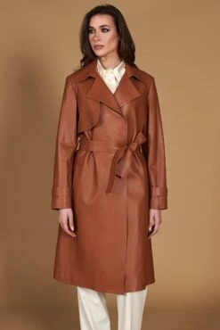 Lederfarben Nappa-ledermantel Mit Gürtel