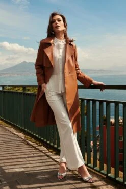 Lederfarben Nappa-ledermantel Mit Gürtel -D’ARIENZO Verkäufe ledermantel fur frauen mit Gurtel echtes leder lederfarben Sienna 3