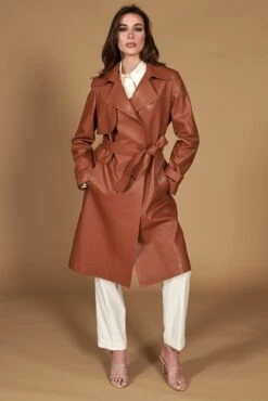 Lederfarben Nappa-ledermantel Mit Gürtel -D’ARIENZO Verkäufe ledermantel fur frauen mit Gurtel echtes leder lederfarben Sienna 4