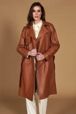 Lederfarben Nappa-ledermantel Mit Gürtel -D’ARIENZO Verkäufe ledermantel fur frauen mit Gurtel echtes leder lederfarben Sienna 5