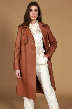 Lederfarben Nappa-ledermantel Mit Gürtel -D’ARIENZO Verkäufe ledermantel fur frauen mit Gurtel echtes leder lederfarben Sienna 6