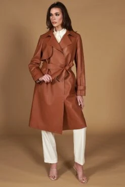 Lederfarben Nappa-ledermantel Mit Gürtel -D’ARIENZO Verkäufe ledermantel fur frauen mit Gurtel echtes leder lederfarben Sienna 7