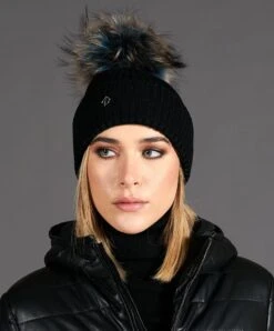 Schwarze Wollmütze Mit Mehrfarbig Pelzbommel -D’ARIENZO Verkäufe merino wollm tze schwarze aus pompon pelz mehrfarbig Taylor 2