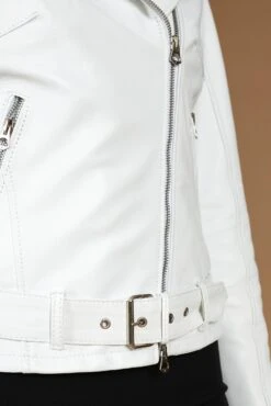 Chiodo Weiße Bikerjacke Aus Glattem Nappa Leder Mit Gürtel 29 Chiodo Weiße Bikerjacke Aus Glattem Nappa Leder Mit Gürtel -D’ARIENZO Verkäufe wei bikerjacke leder 12