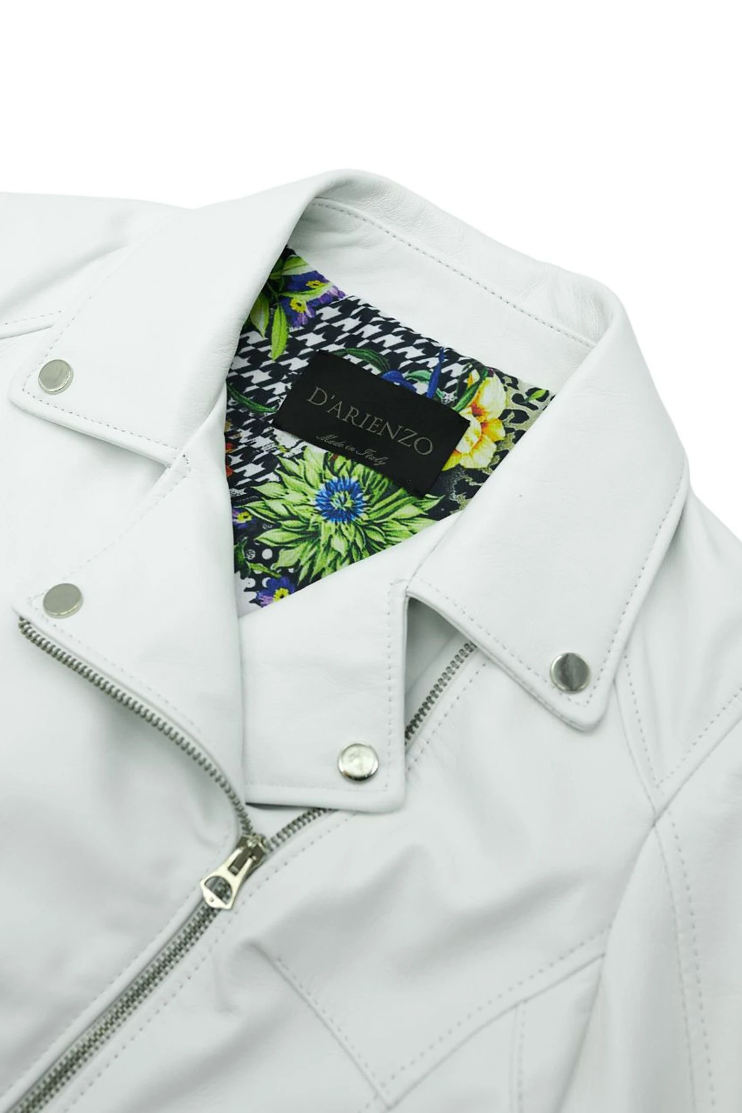 Chiodo Weiße Bikerjacke Aus Glattem Nappa Leder Mit Gürtel 14 Chiodo Weiße Bikerjacke Aus Glattem Nappa Leder Mit Gürtel – Bild 14