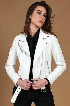 Chiodo Weiße Bikerjacke Aus Glattem Nappa Leder Mit Gürtel 24 Chiodo Weiße Bikerjacke Aus Glattem Nappa Leder Mit Gürtel -D’ARIENZO Verkäufe wei bikerjacke leder 7