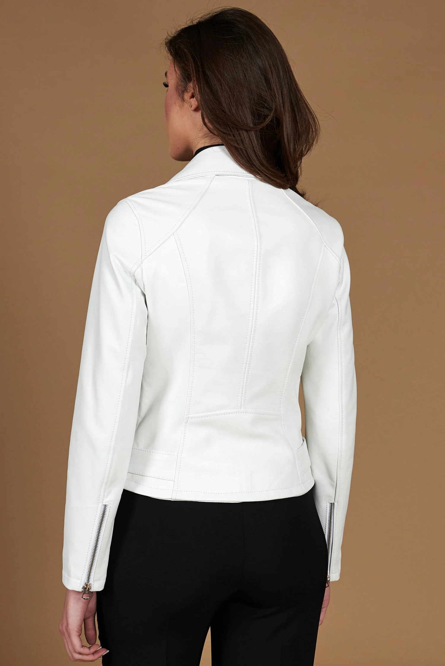 Chiodo Weiße Bikerjacke Aus Glattem Nappa Leder Mit Gürtel 9 Chiodo Weiße Bikerjacke Aus Glattem Nappa Leder Mit Gürtel – Bild 9