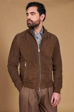 Taupefarben Wildlederjacke Bomberjacke Ton-in-Ton