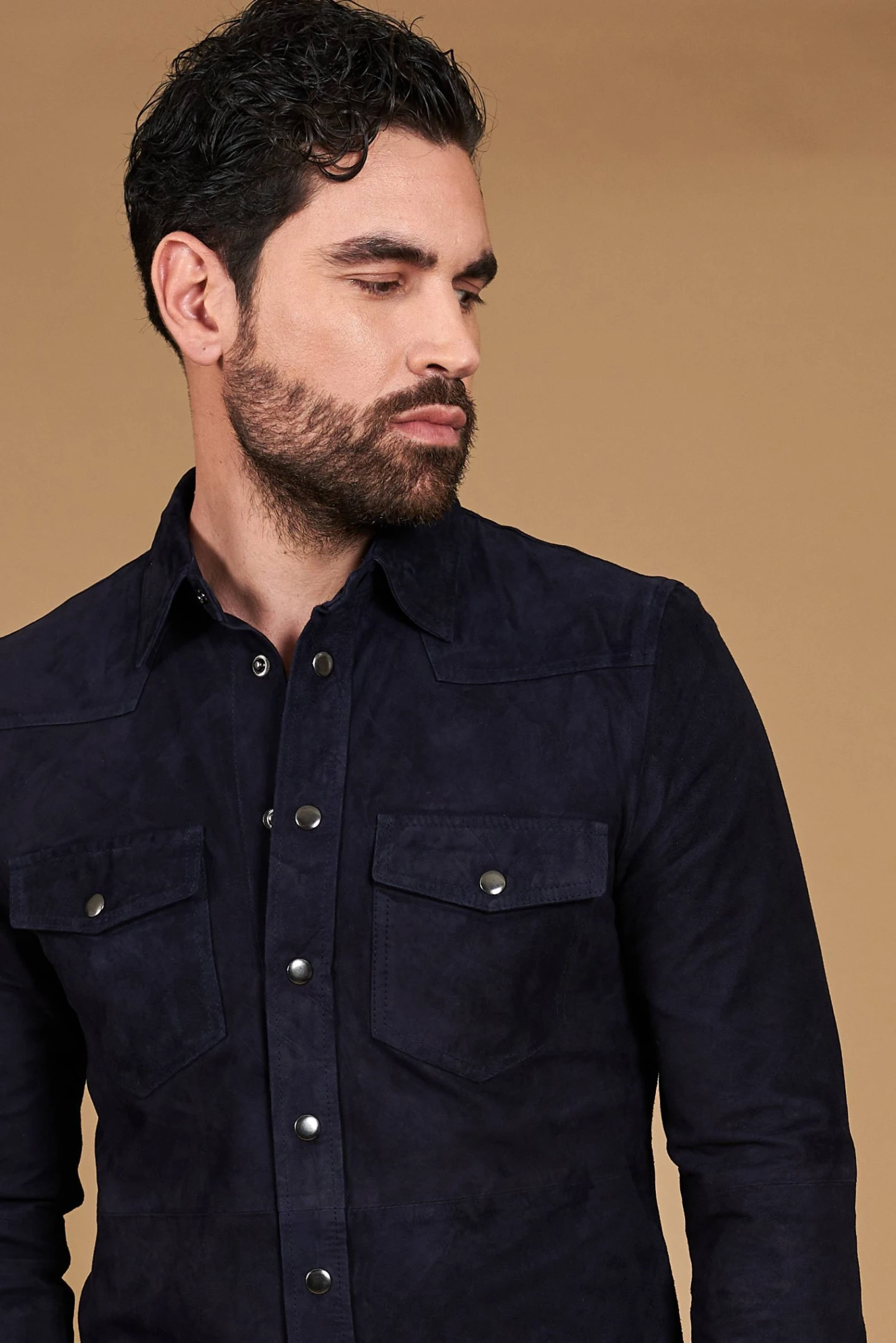 Blaue Ungefüttert Wildlederhemd Mit Knopfverschluss 3 Blaue Ungefüttert Wildlederhemd Mit Knopfverschluss – Bild 3