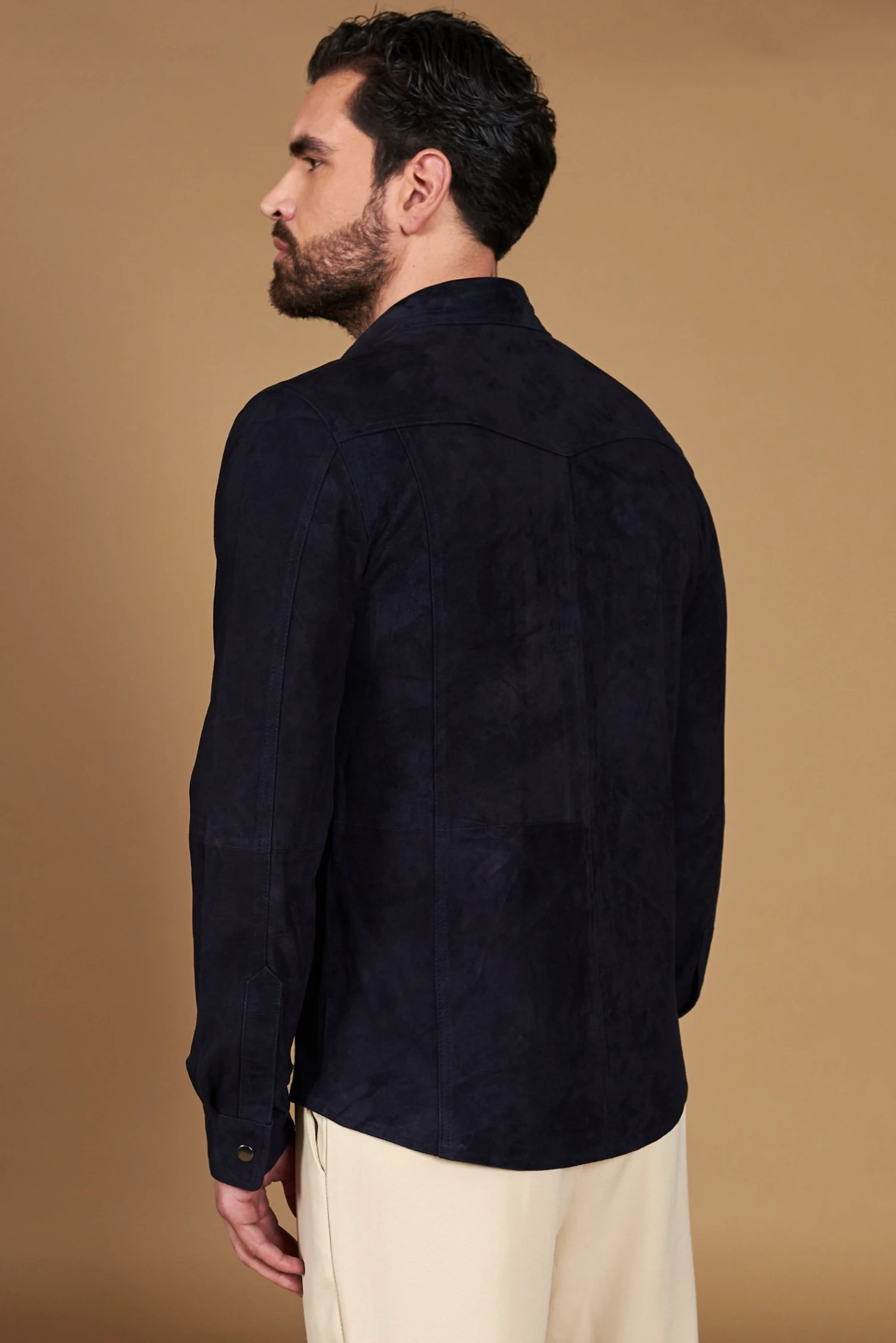 Blaue Ungefüttert Wildlederhemd Mit Knopfverschluss 7 Blaue Ungefüttert Wildlederhemd Mit Knopfverschluss – Bild 7