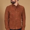 Cognac Ungefüttert Wildlederhemd Mit Knopfverschluss