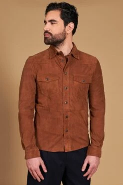 Cognac Ungefüttert Wildlederhemd Mit Knopfverschluss